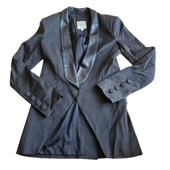 Mason womens Sz 0 black 100% lambskin contrast blazer - Picture 3 of 8
